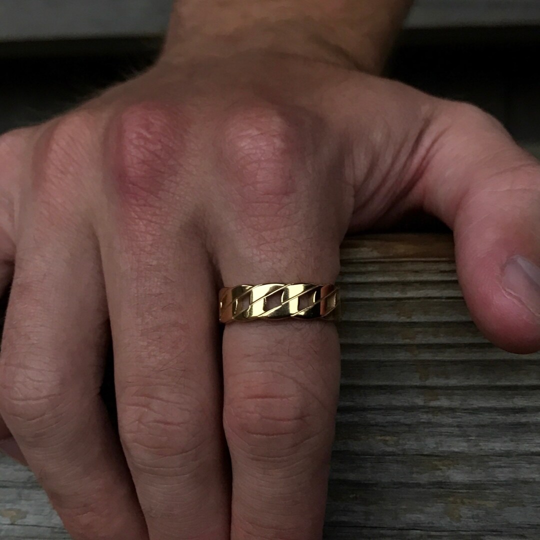 Mens Ring Cuban Chain Styled Ring Gold Polished Ring Man 