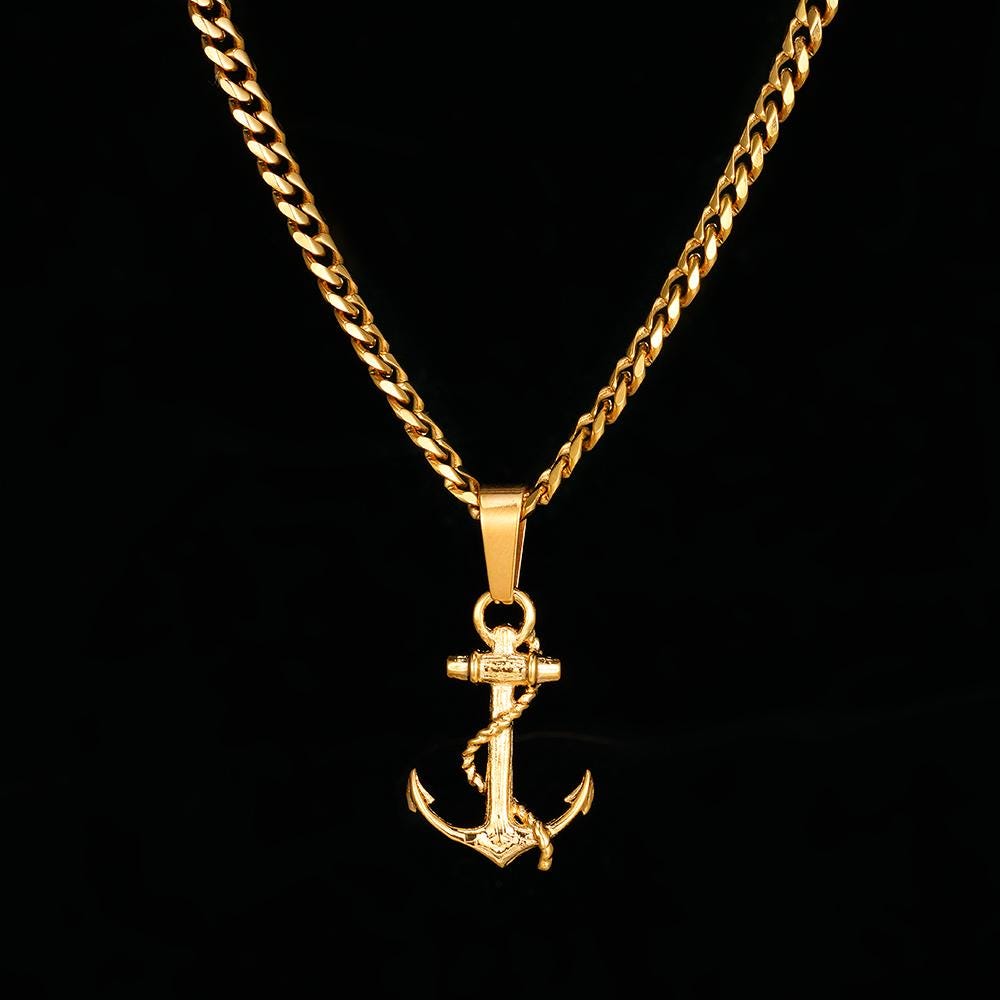 Collier pendentif ancre pour homme (or