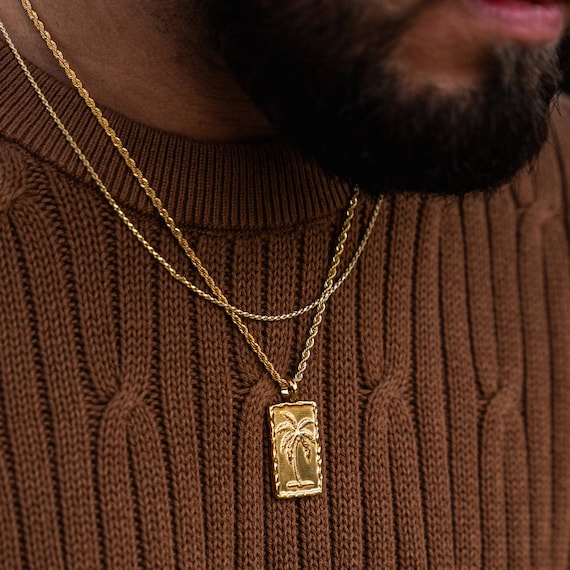 Mens Necklace Gold Palm Tree Pendant Necklace Mens Gold Necklace Palm Tree Pendant Men Gold Chain Pendant Mens Jewellery Gifts UK Etsy