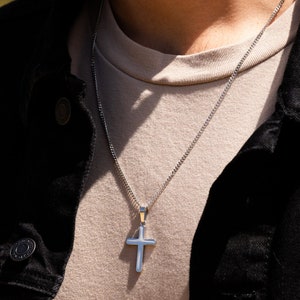 Mens Necklace - Silver Cross Necklace - Cross Necklace Men - Smooth Crucifix Pendant Necklace - Cross And Chain Pendant By Twistedpendant