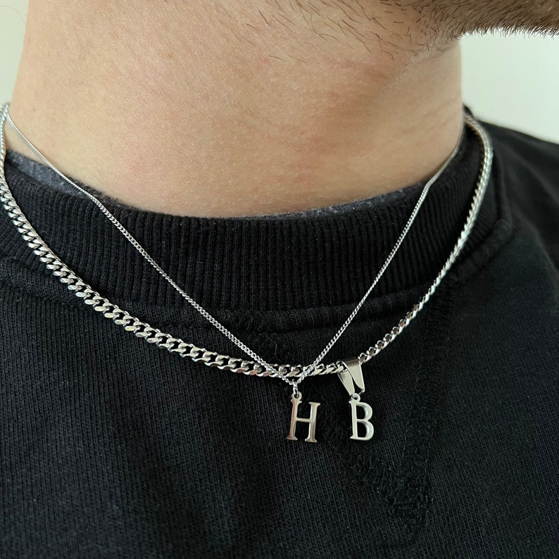 Silver Initial Necklace Mens Rope Chain Necklace With Etsy