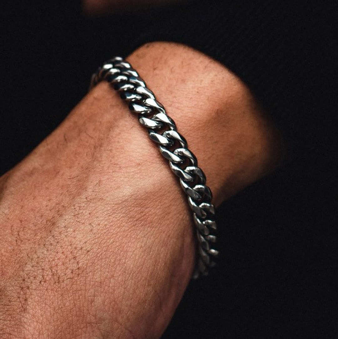 Men's Heavy Stainless Steel Cuban Chain Bracelet – Biker Style With Cross Medal, 8.5 Inch - View #6