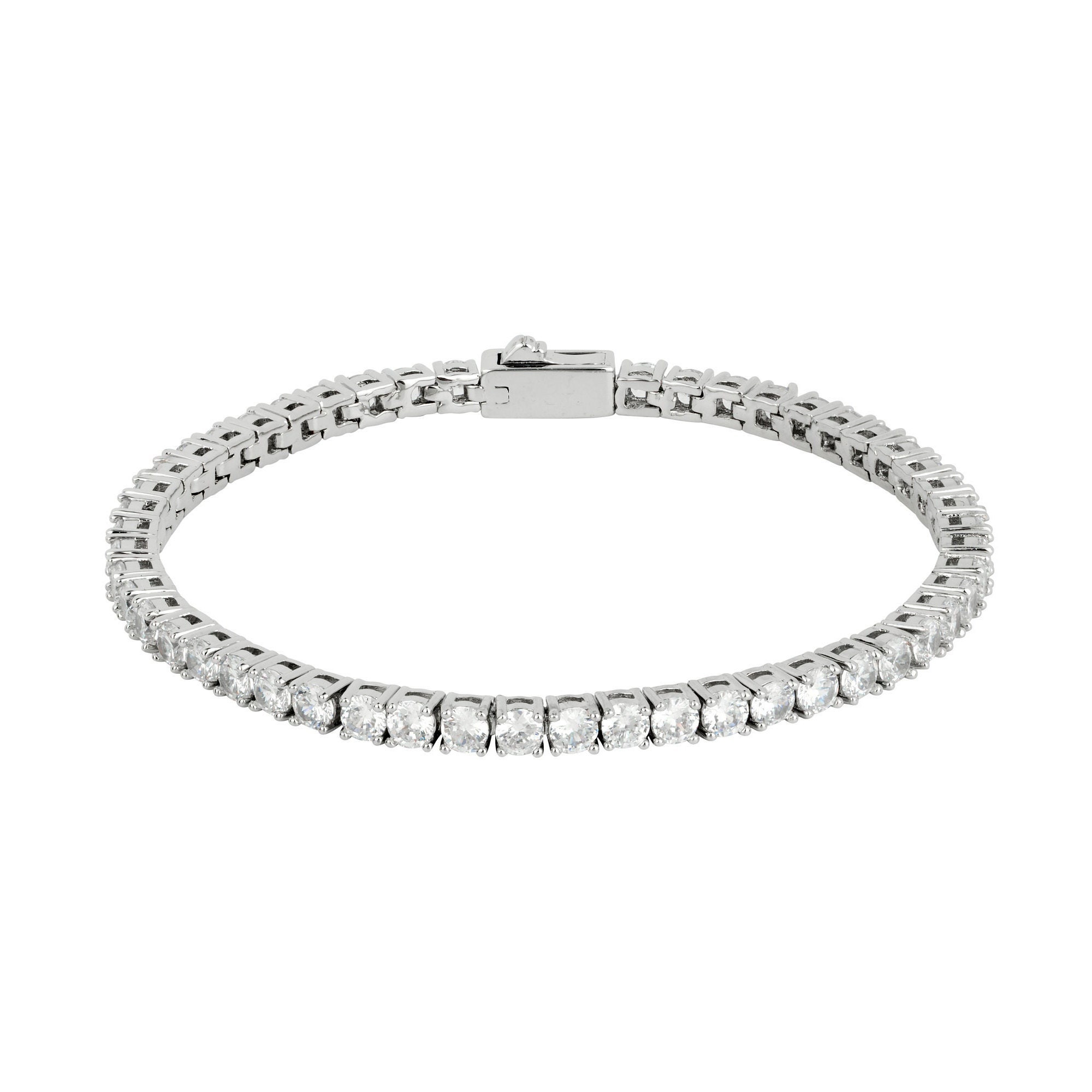 メンズネックレス、シルバーテニスネックレスチェーン、細幅