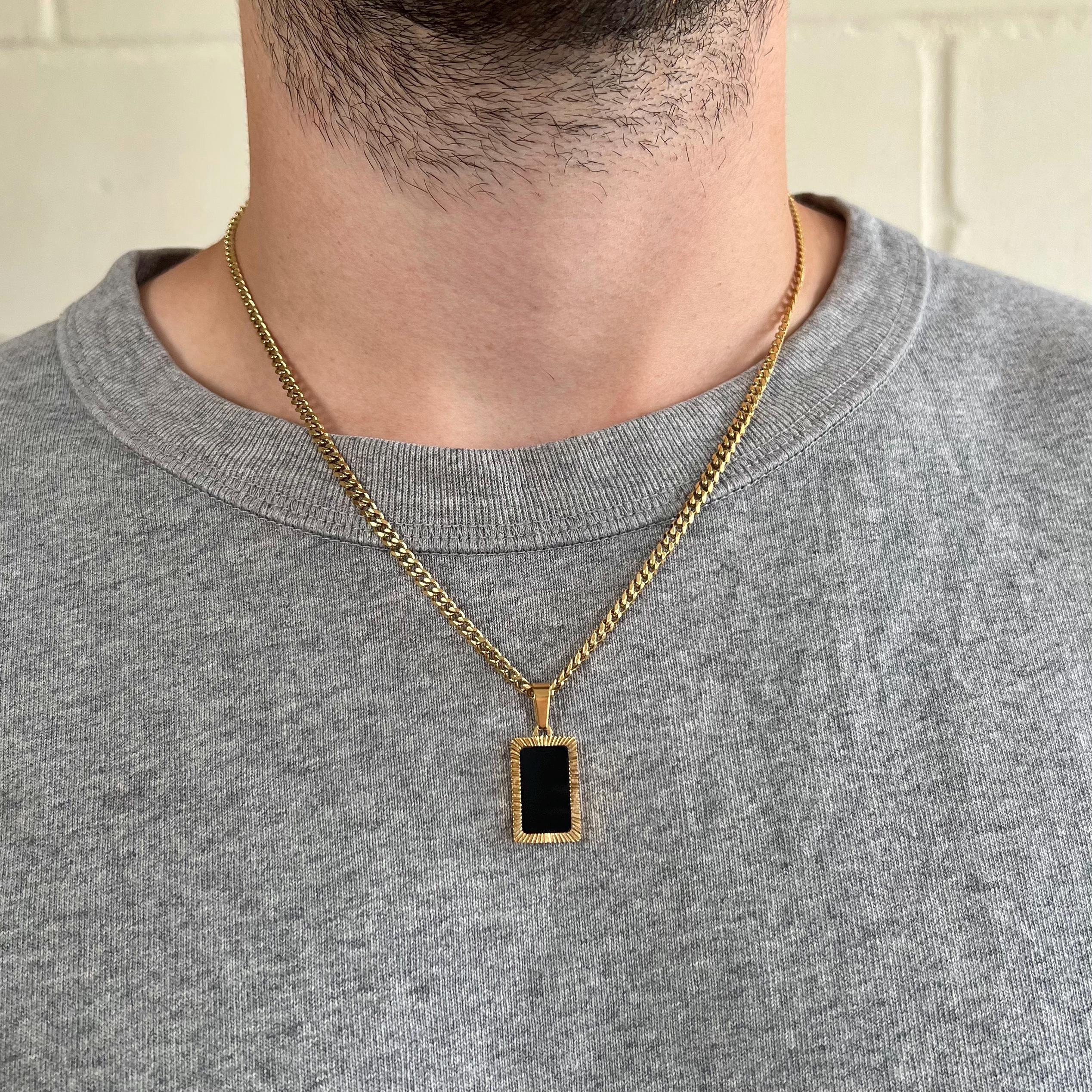 アクセサリー blanciris Prologue 18K Gold Onyx Pendant 18K Gold Onyx Pendant Necklace - Mens Gold Necklace - Rectangle