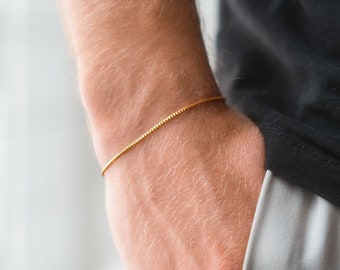 シルバーブレスレット メンズ、メンズブレスレット 薄型1mmボックス