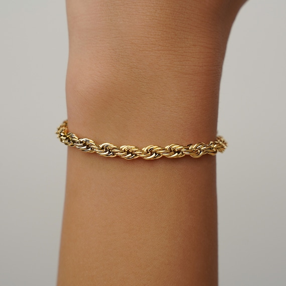 Gold Rope Twisted Bracelet 18k Gold Rope Chain Bracelet Mens Rope Bracelet  Womens Rope Gold Bracelet Twist Chain Bracelet - Etsy