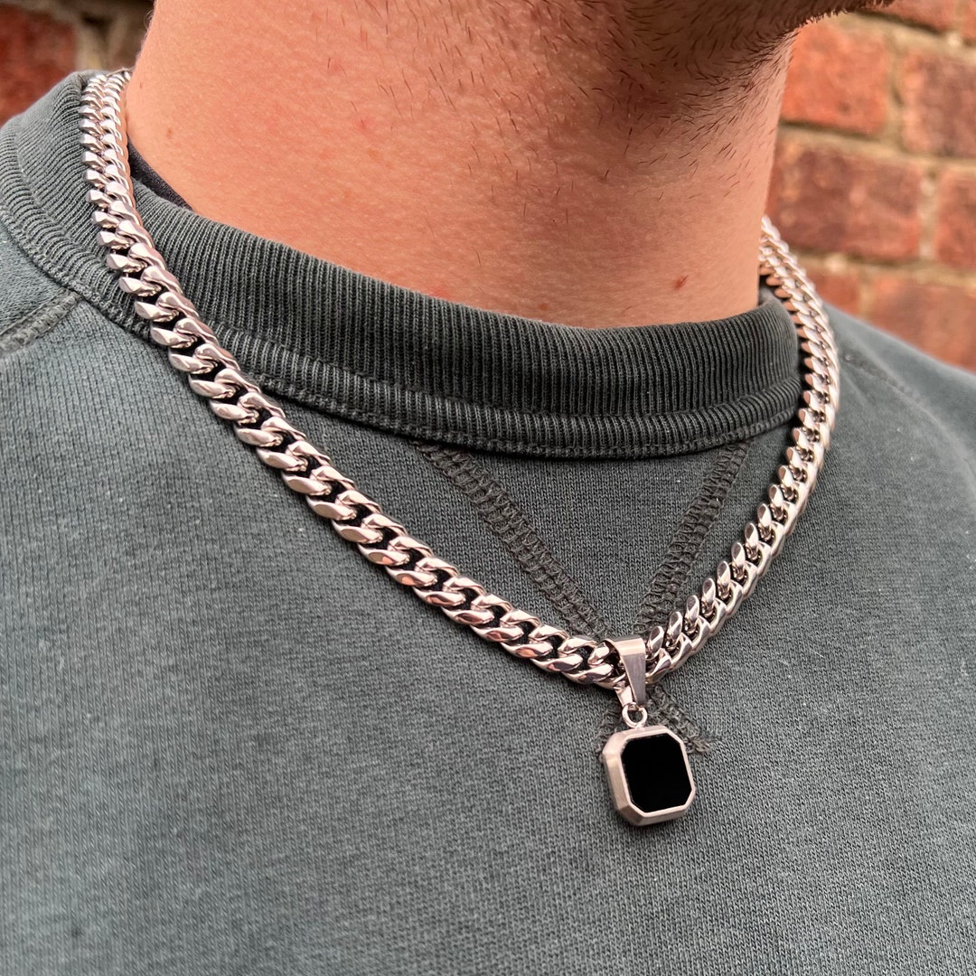 Mens Necklace, Silver Onyx Pendant Men, Mens Silver Chain Square Black Necklace Mens Jewelry, Black Onyx Pendant on Thick Cuban Link Chain - Etsy Mens Necklace, Silver Onyx Pendant Men, Mens Silver Chain Square Black Necklace Mens Jewelry, Black Onyx Pendant on Thick Cuban Link Chain - Etsy