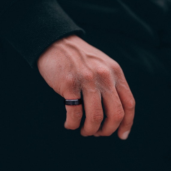 Black Band Ring - Brushed Black Ring for Men - 8mm Chunky