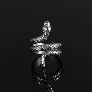 Black Snake Ring - Snake Ring - Mens Silver / Black Ring - Stainless ...