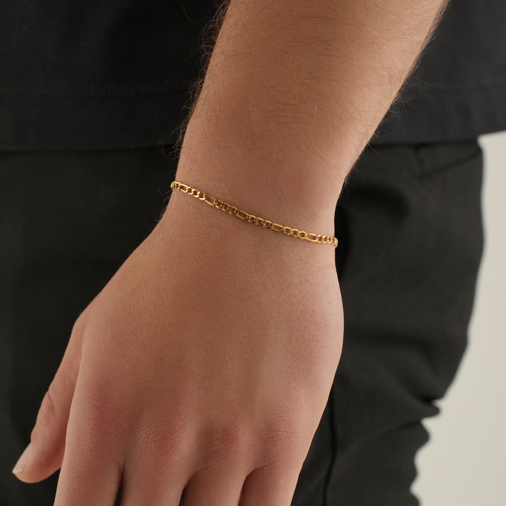 Mens Bracelets, Gold Figaro Bracelet Men, Mens Bracelet Chain, Thin Gold Bracelets Men, Adjustable Gold Bracelet Chain - by Twistedpendant