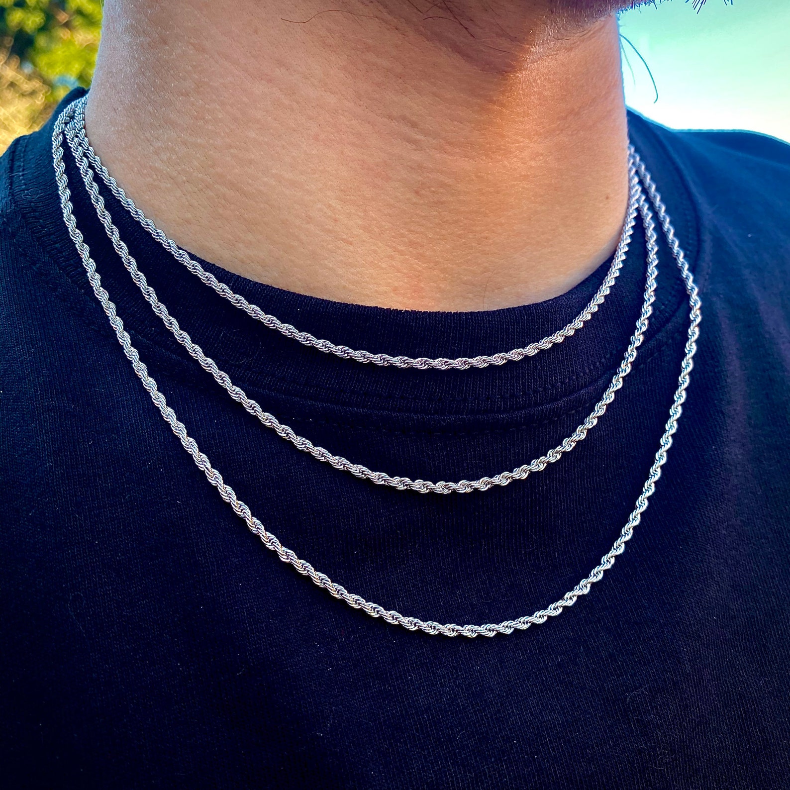 Silver Chain Necklace 2.5mm Rope Mens Chain Silver Curb Link Chain ...