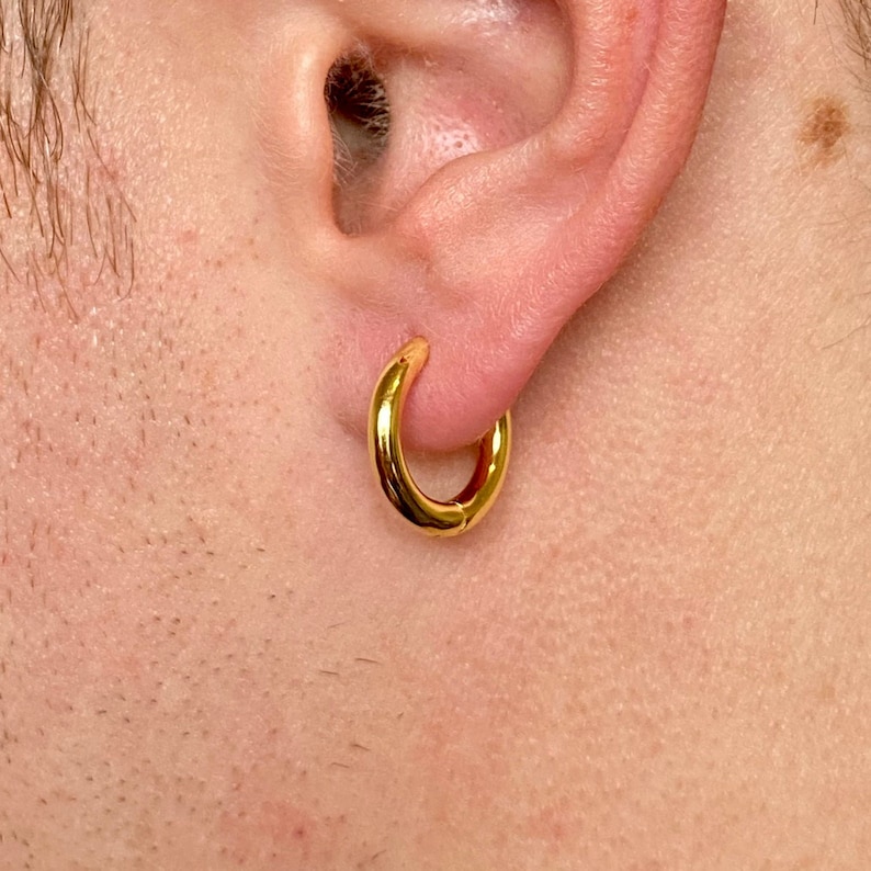 Mens Gold Hoop Earrings 18K Gold 16mm Mens Hoop Earrings Etsy UK