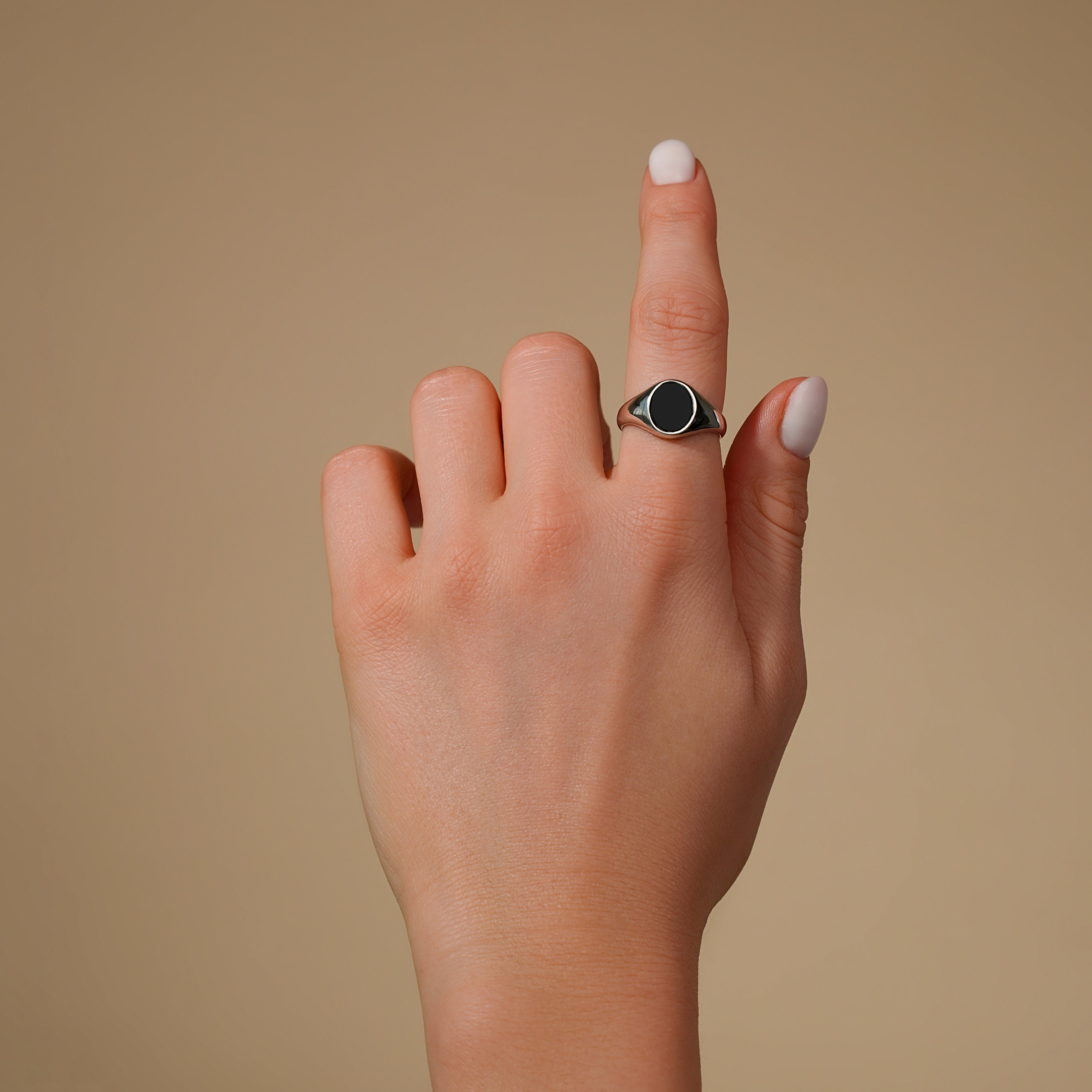 18K Gold Onyx Ring - Black Signet Ring for Women - Chunky Gold