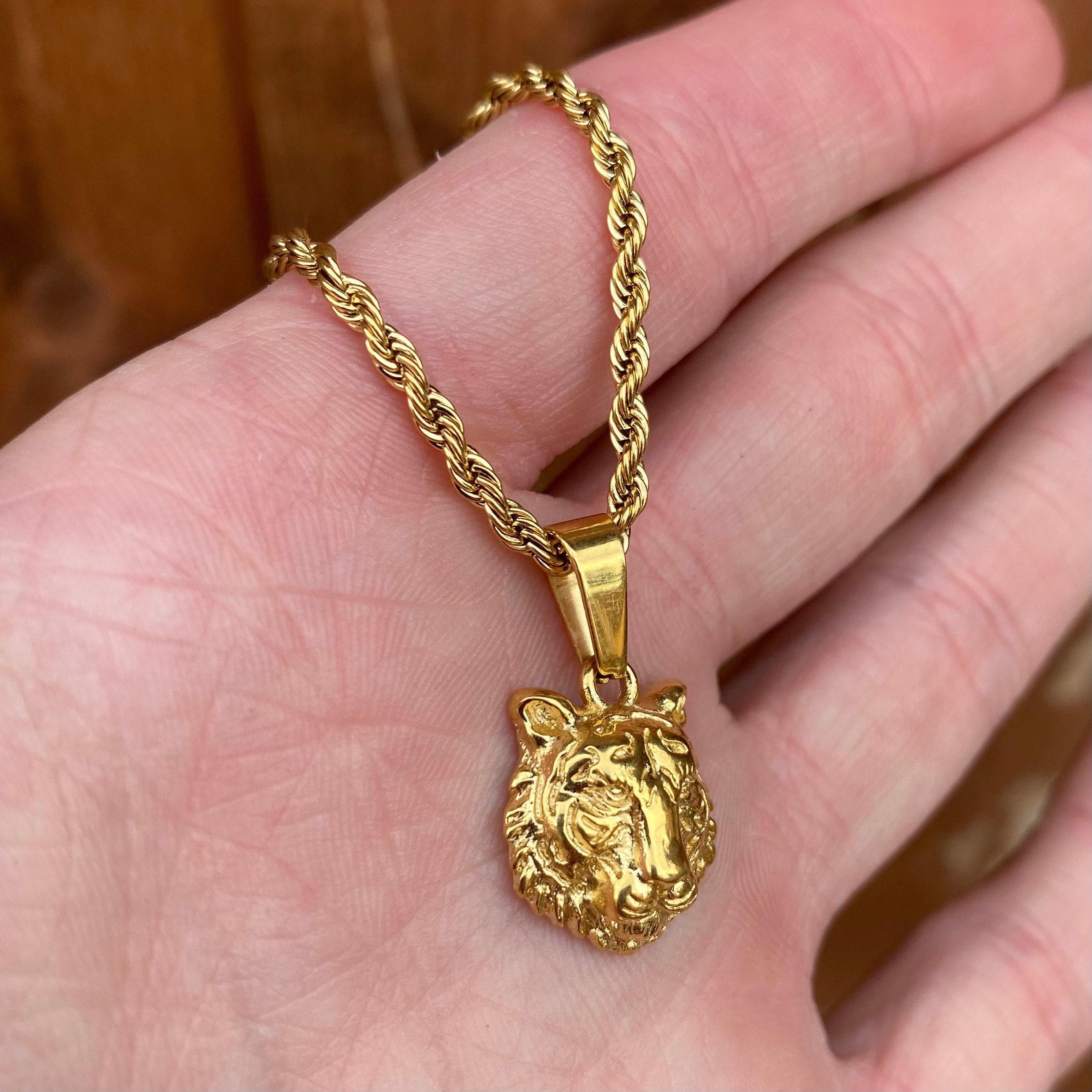 Collana Tigre Uomo Collana Tigre Hip Hop Collana Ciondolo Testa di Tigre Occhio Verde Con Catena Da 23,6 Pollici Pendente Tigre Punk Rock, Collana Tigre Animale Vichingo Nordico Gioielli