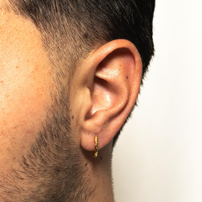 Mens Earrings - 18K Gold Hammered Hoop Earrings - By Twistedpendant