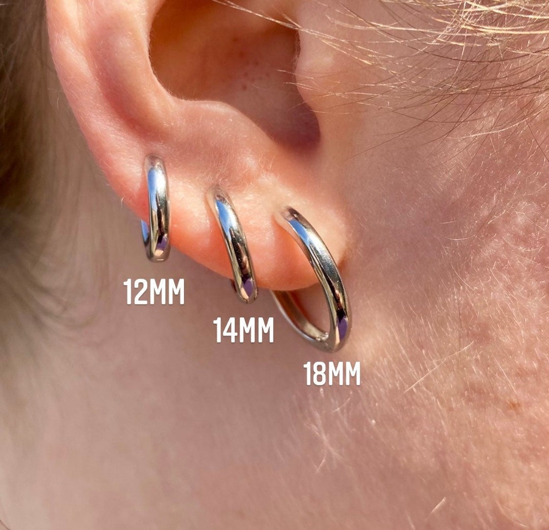KEZEF Gold Plated Sterling Silver 3mm Hoop Earrings – 18mm Diameter, Click-Top Closure