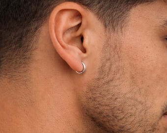 メンズフープイヤリング - シルバー 10mm メンズミニハギーフープ