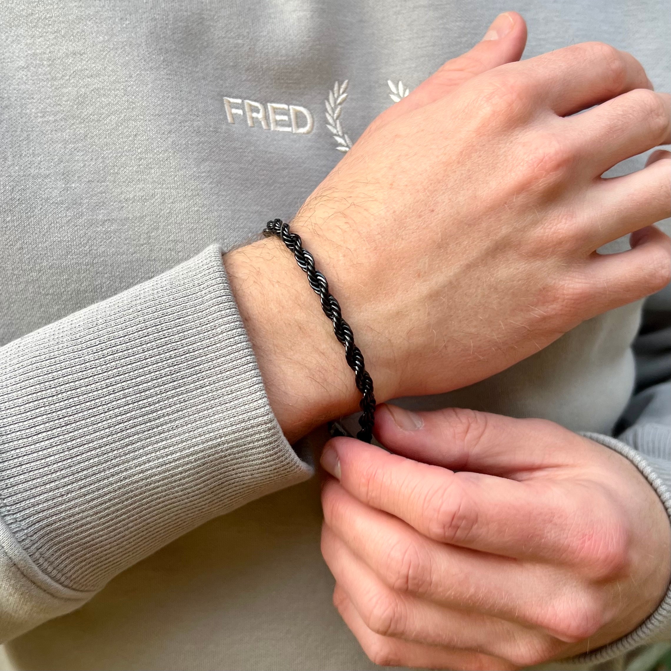 Black 5mm Rope Bracelet Chain - Mens Bracelet Chains - Mens Black 5mm Rope Bracelet Chain - Mens Bracelet Chains - Mens