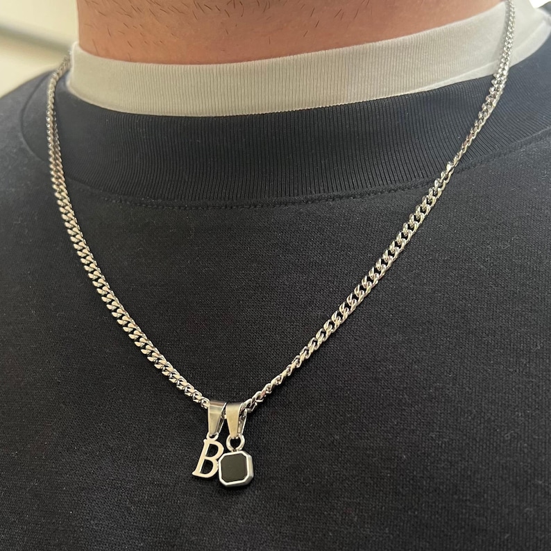 Mens Necklace - Silver Initial Necklace For Men,