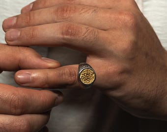 メンズ シグネットリング - 男性用シルバー ハンマー加工 シグネット
