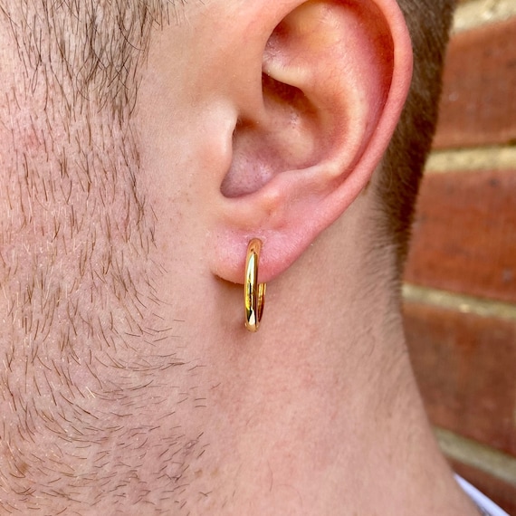 Mens Hoop Earrings 18K Gold 925 Sterling Silver 18mm Mens Hoop