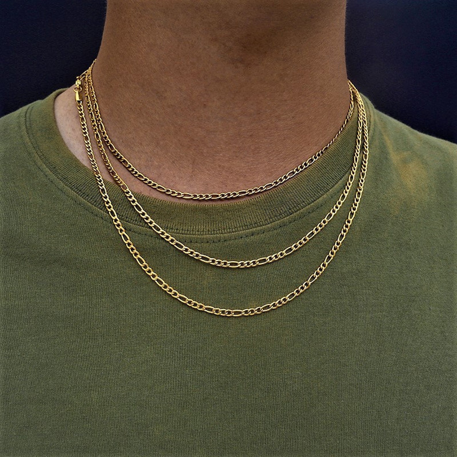 18K Gold Figaro Chain Choker Necklace Mens Streetsyle Chain | Etsy