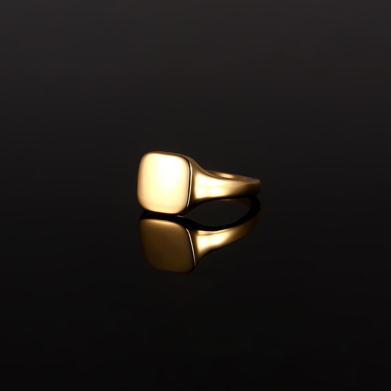 Mens Ring Gold Band Ring Mens Signet Stainless Steel Rings for Mens Jewelry Gift for Him Pinky Ring Black Onyx Gemstone Signet Ring Men Smooth Square Ring