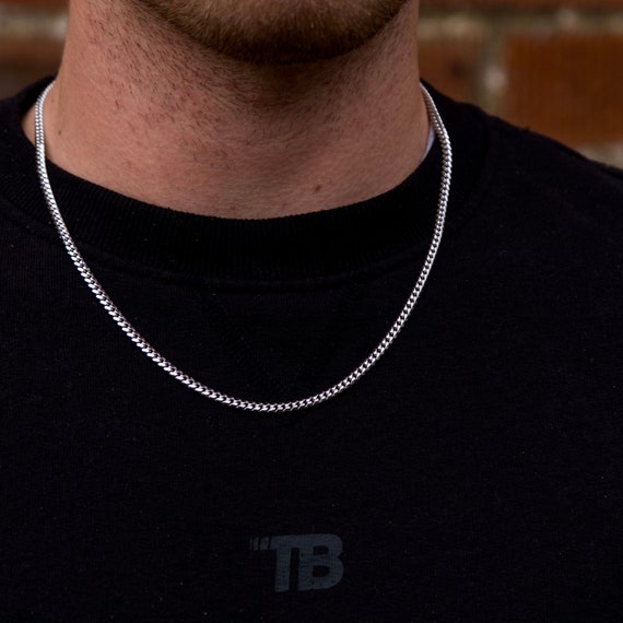 3.5mm Silver Cuban Chain Necklace Miami Cuban Link Chain for Men