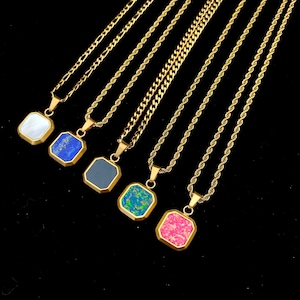 18K Gold Pendant Necklace, Small Gold Gemstone Pendants- Onyx / Lapis Lazuli / Pearl / Opal Necklace For Men- Mens Jewelry By Twistedpendant