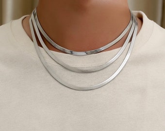 Silver Snake Chain, Mens Necklace Chain, 3mm 5mm Flat Gold Chain