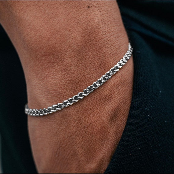 Mens Bracelets Thin Silver Bracelet Cuban Curb 1.5mm Thin Bracelet Mens  Chain Stainless Steel Chain, Mens Jewelry Chains - By Twistedpendant