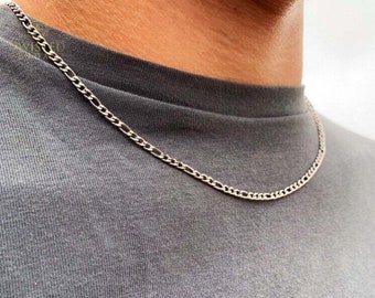 Silver Figaro Chain, 3mm Silver Chain Necklace for Men, Silver Chain for Men, Mens Necklace Chain - Mens Jewelry Gifts - By Twistedpendant