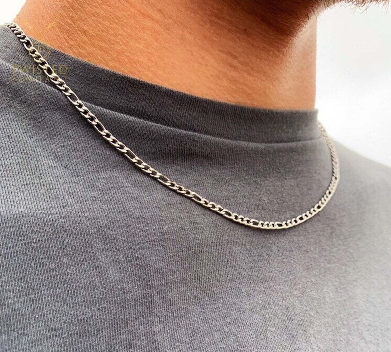 Silver Figaro Chain, 3mm Silver Chain Necklace for Men, Silver Chain for Men, Mens Necklace Chain Mens Jewelry Gifts By Twistedpendant image 1