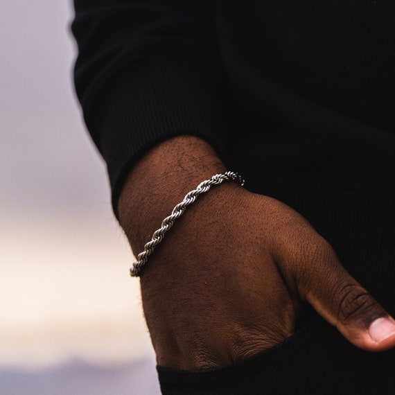 Mens Bracelet Rope Chain, Thick Mens Silver Bracelet Link, Boys