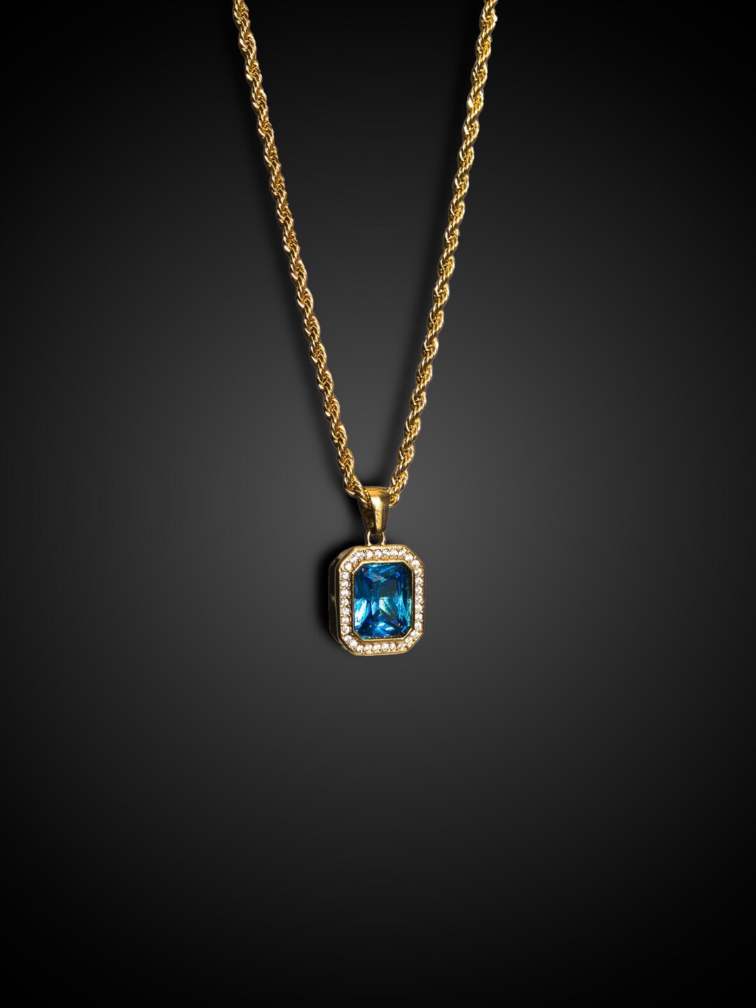 smoky blue Diamond necklace 18k ゴールド ネック Mens Necklace - 18K Gold Blue Diamond Pendant Necklace - Mens Gold