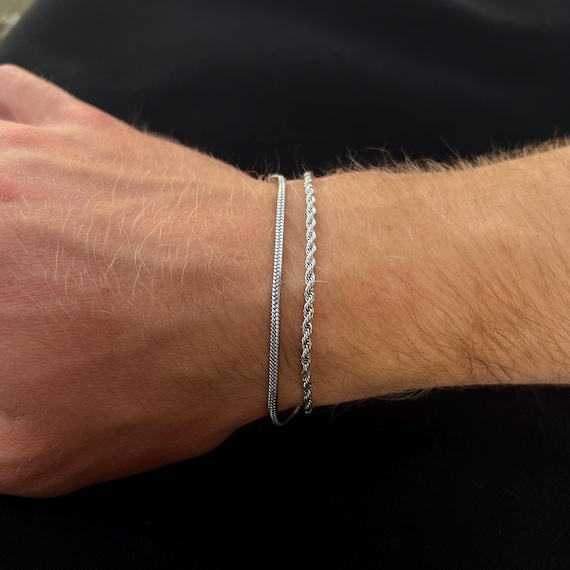 Mens Bracelet - Silver Rope / Snake Bracelet For Men - Minimalist Bracelet Chain - Stainless Steel Bracelets - Adjustable Mens Jewellery