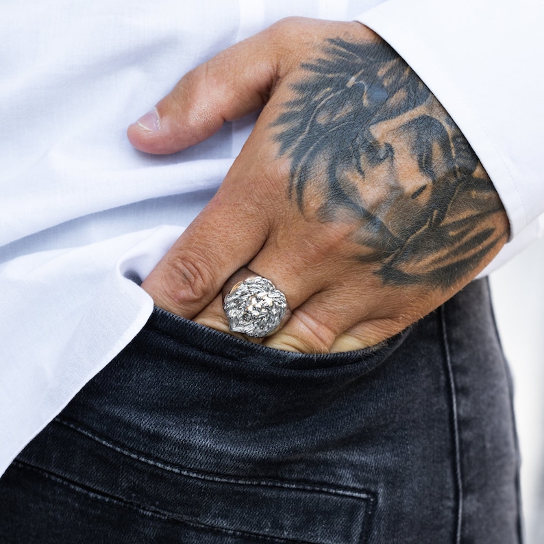 Mens Ring Large Lion Gold Ring - Animal Ring - Signet Ring Men - 18K ...