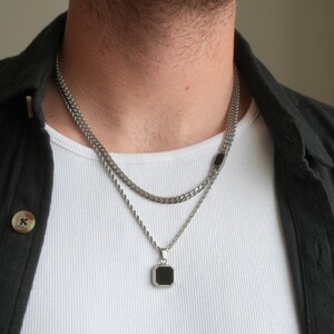 Mens Necklace Set - Silver Onyx Pendant Necklace For Men - By Twistedpendant