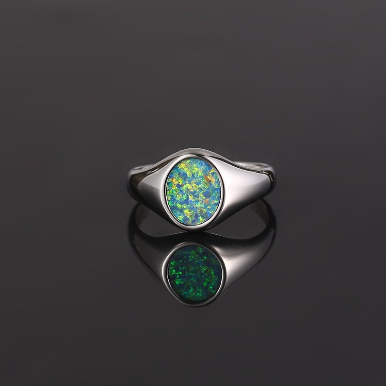 Mens Ring Green Opal Silver Ring - Opal Ring - Signet Ring Mens - Silver Signet Ring- Silver rings for Men - Rings Opal Jewelry Gift Him 