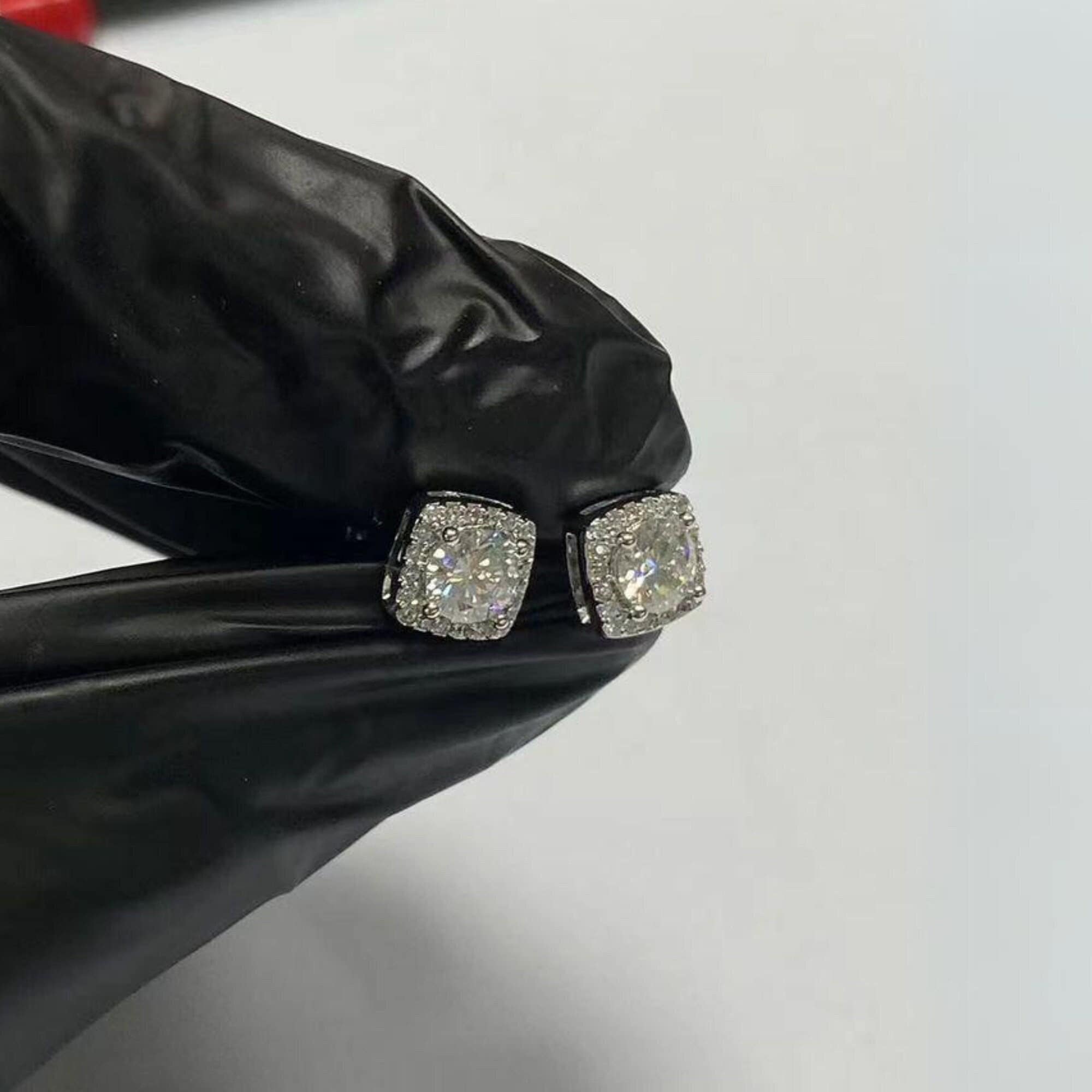 Orecchini da uomo, orecchini a bottone con micro diamanti in oro - orecchini a bottone con moissanite VVS1 per uomo - gioielli da uomo - piccoli orecchini con diamanti in regalo per