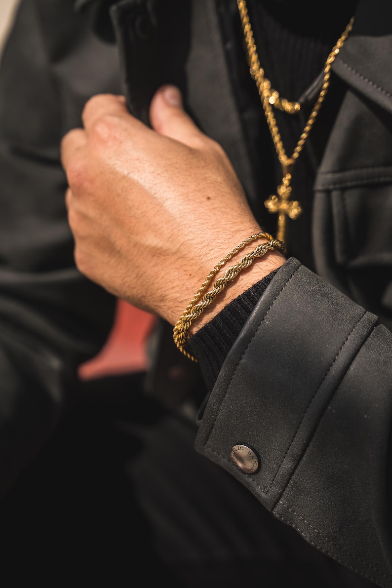 18K Gold Bracelet Men, Mens Bracelet 5mm Rope Chain, Mens Jewelry, Thick Gold Bracelet Link, Gold Bracelet Chains for Men- By Twistedpendant image 15