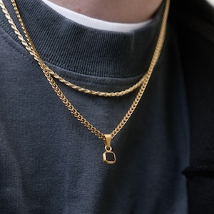 Onyx Halskette - 18K Vergoldete Onyx Edelstein Halskette für Männer - Gold Anhänger Männer - Mini Edelstein Halskette - Herren Schmuck - Kette mit Anhänger