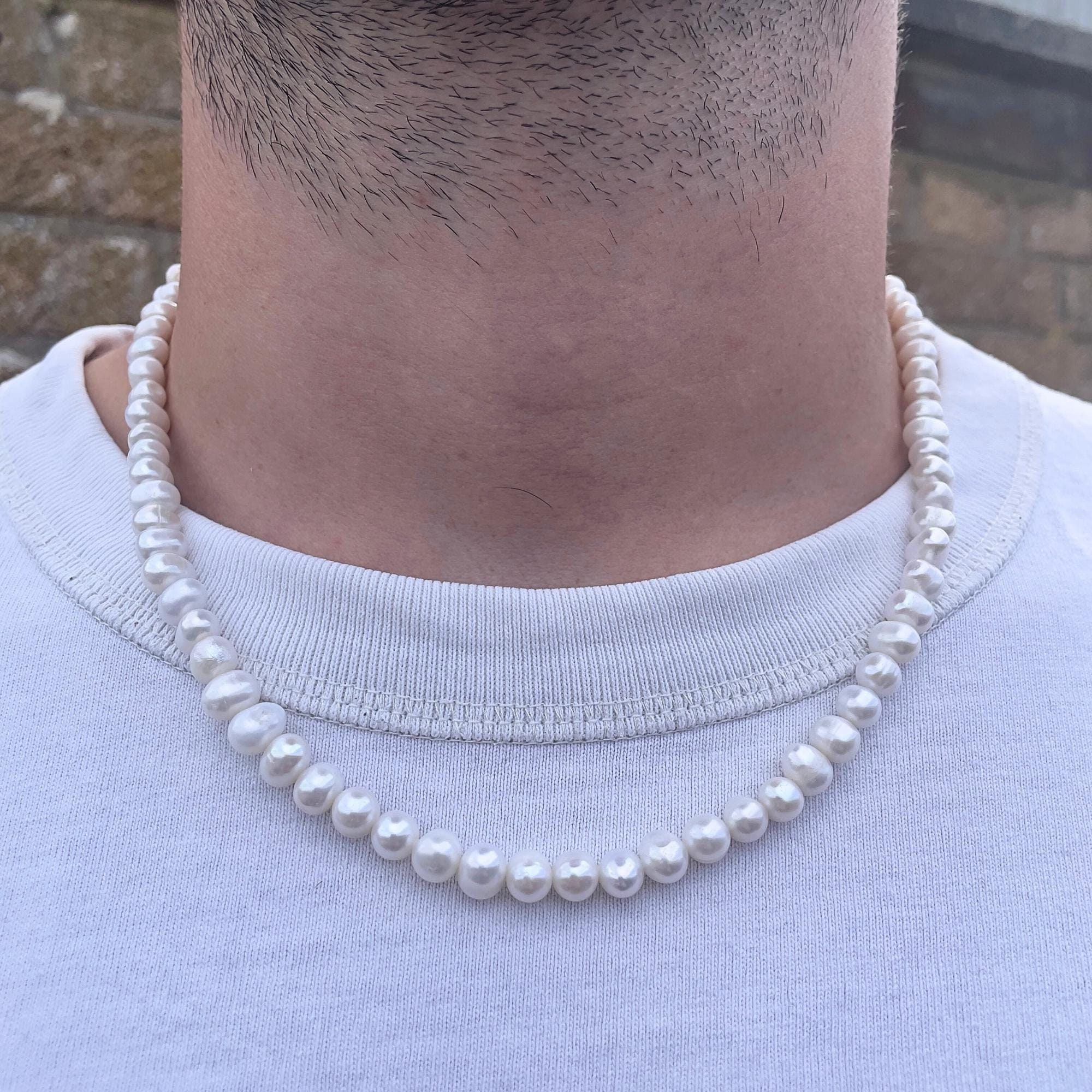 Mens Pearl Necklace Chain, Freshwater Pearl Chain, Authentic Pearl Necklace For Men - Mens Jewelry - Chain Necklace Men By Twistedpendant