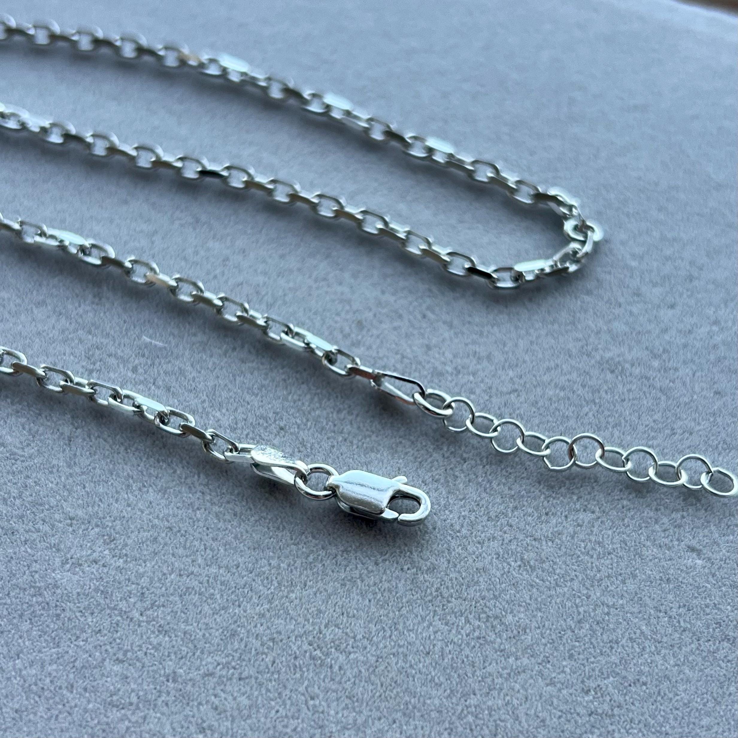 Collana Catena Rolo In Argento Sterling Placcato Rodio, Spessore 1,8 Mm, 40 Cm, Bianca