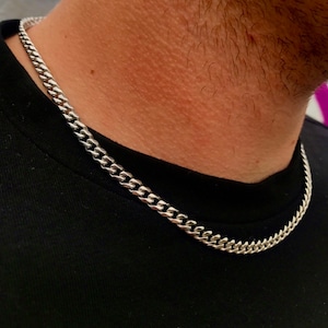 Mens Silver Chain Necklace Cuban Curb 5mm Man Jewelry Stainless Steel, Man Necklace Silver, Silver Chains for Men - By Twistedpendant