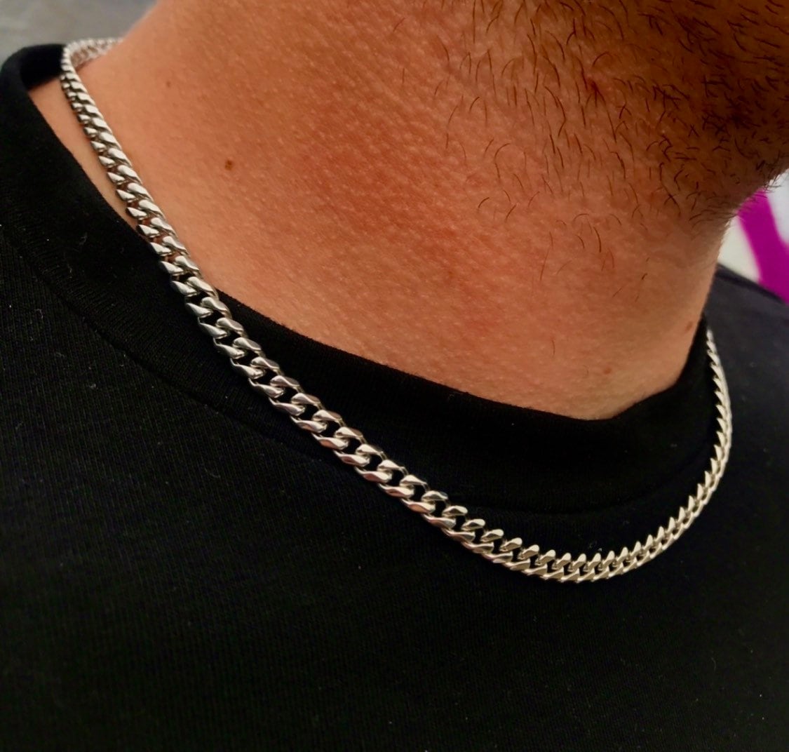 Mens Silver Chain Necklace Cuban Curb 5mm Man Jewelry Stainless Steel Man Necklace Silver Silver Chains for Men by Twistedpendant Etsy