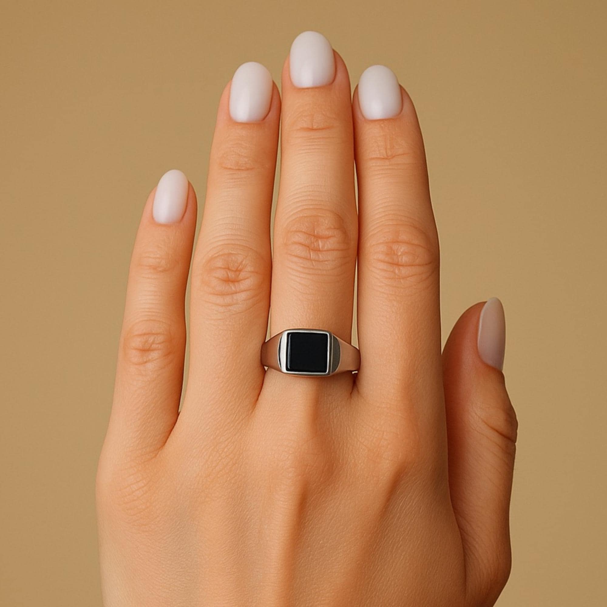 Silver Onyx Signet Ring - Square Signet Ring for Women