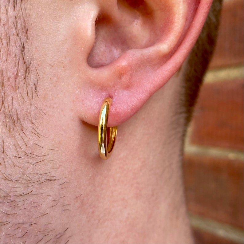 Mens Hoop Earrings  18k Gold 925 Sterling Silver 18mm Mens image 7