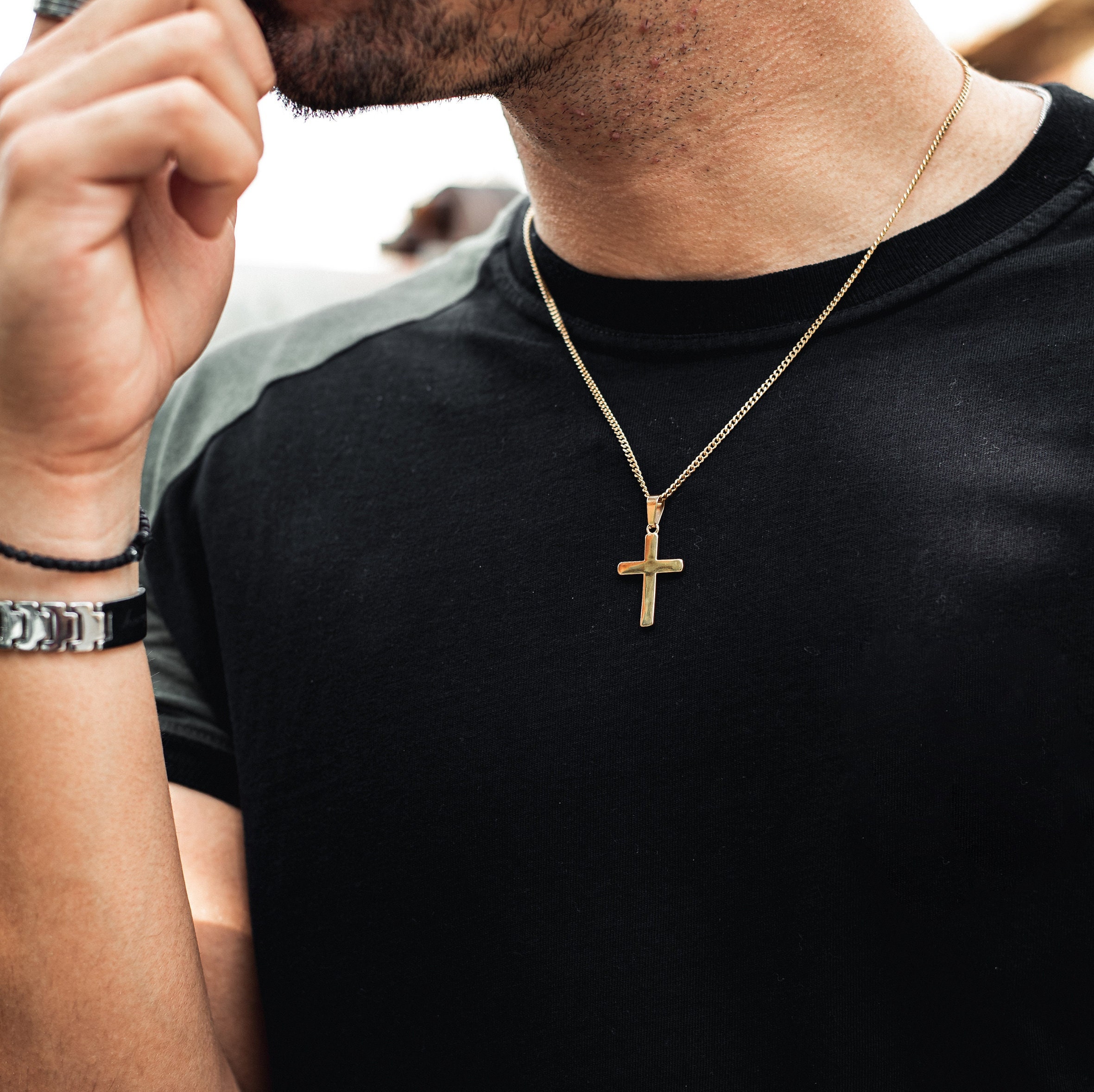 Mens gold cross necklaces best sale 18k