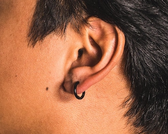 Orecchini a cerchio neri da 14 mm - Orecchini a cerchio da uomo - Cerchi in acciaio inossidabile per uomo - Gioielli da uomo - Orecchini a cerchio neri - Orecchini da uomo